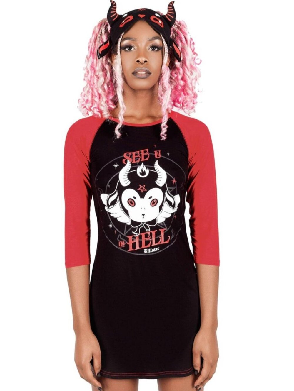 Killstar ✦ See U In Hell Sleep Raglan ✦ Oversized Contrast Jersey Red Black Top